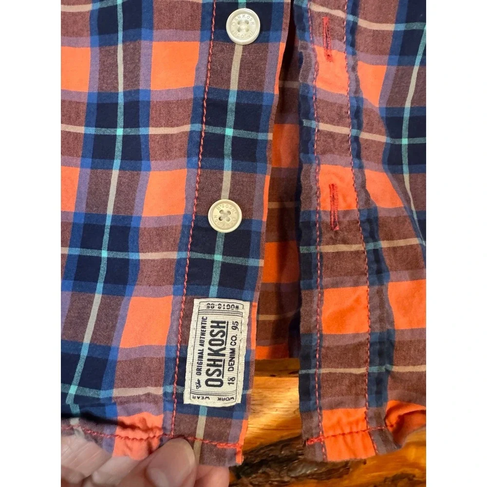 Oshkosh Navy/Orange Plaid LS Shirt‎ Size 5
